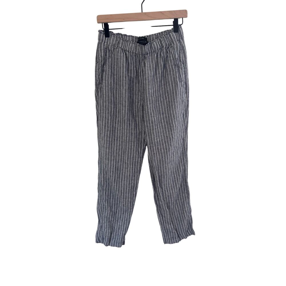 Tahari Blue & White Striped 100% Linen Trousers Small Resort Wear